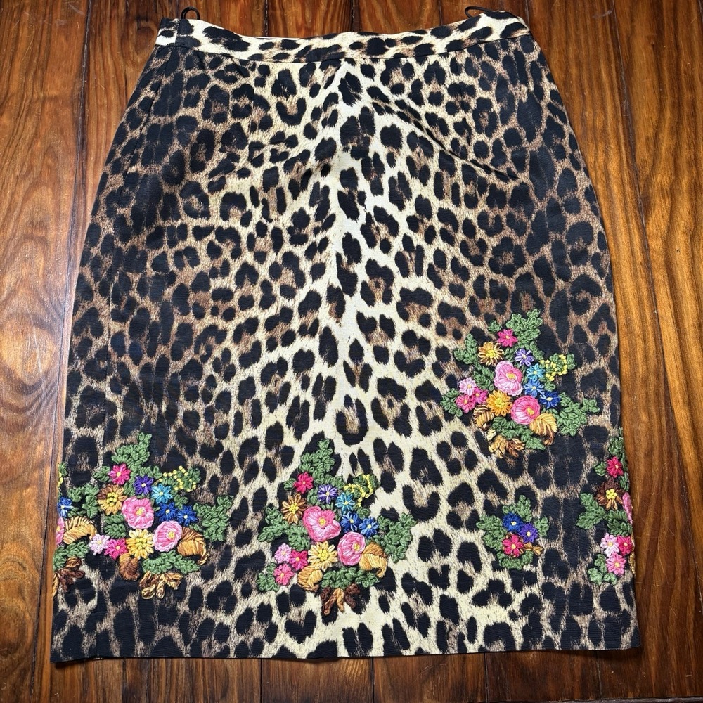 Vtg MOSCHINO Cheap and Chic Leopard Floral Embroidered Pencil Skirt Sz 8 A1574